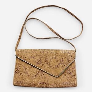 Vintage Comeco 80s Cork‎ Clutch Crossbody Bag Brown Asymmetrical Flap